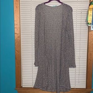 Long gray and white cardigan sweater